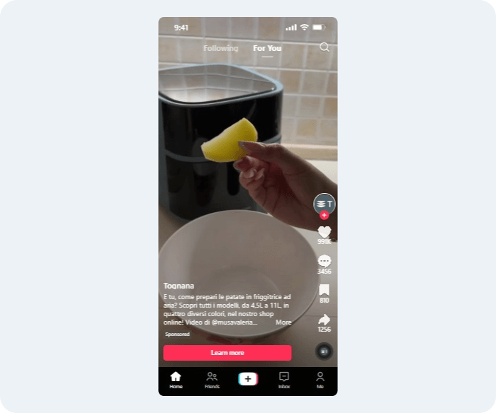 Esempio di Spark Ad TikTok con pulsante Learn More per aumentare le conversioni e-commerce