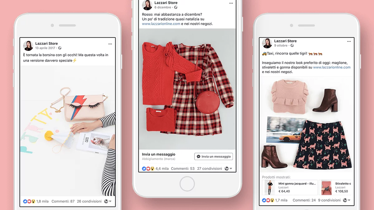 Esempi di creatività per delle inserzioni Facebook realizzate per Lazzari