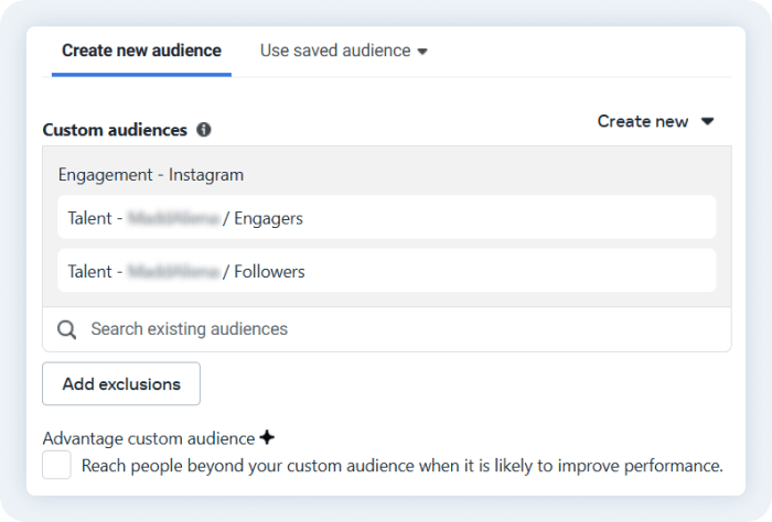 All'interno dei gruppi di inserzione, come vedremo, si possono sfruttare sia gli utenti che hanno ingaggiato con i contenuti del creator sia i suoi follower, assieme ad altri segmenti specifici di pubblico.