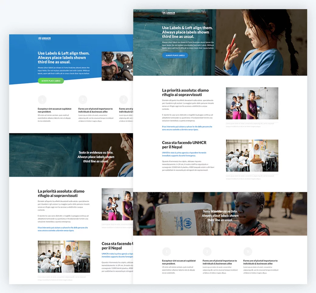Esempi di layout delle pagine di donazione
