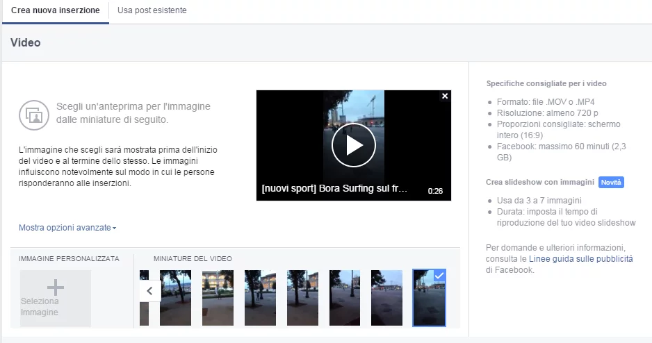 Inserzioni video su Facebook